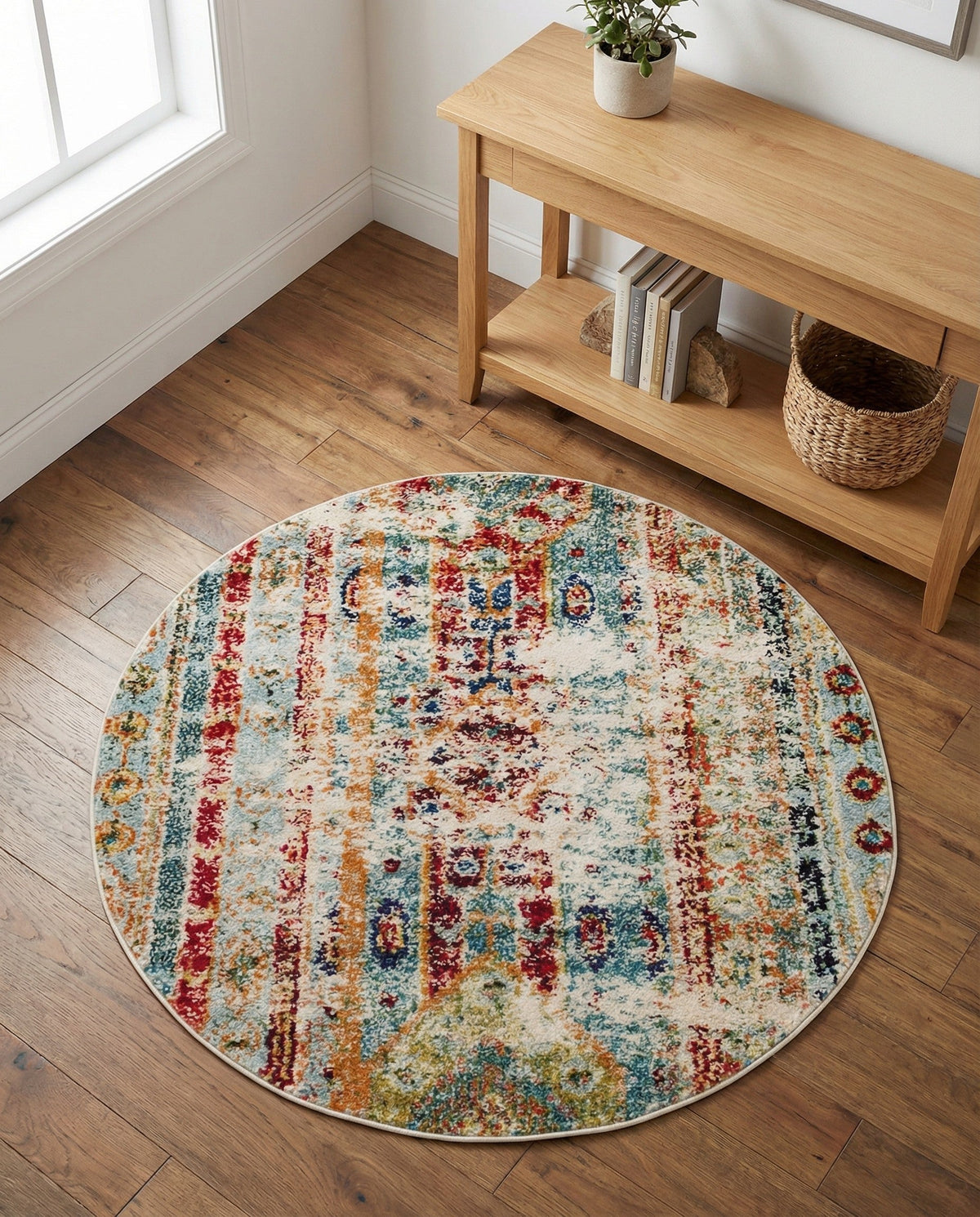 Sedona Vista Collection Area Rug -  Navajo Round Blue  lifestyle 89