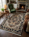 Persian Elegance Collection Area Rug -  Shiraz Rectangle Navy Blue  lifestyle 51
