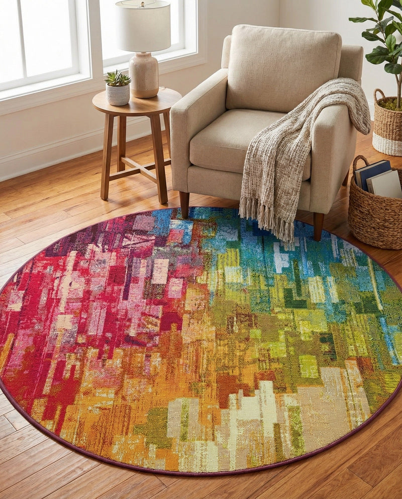 Urban Terrace Collection Area Rug -  Lawn Round Multi  lifestyle 78