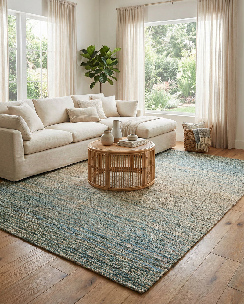 Savannah Threads Collection Area Rug -  Gobi Rectangle Ivory and Blue  lifestyle 7