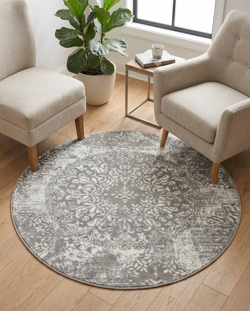 Riviera Elegance Collection Area Rug -  Monaco (Light Gray) Round Light Gray  lifestyle 57