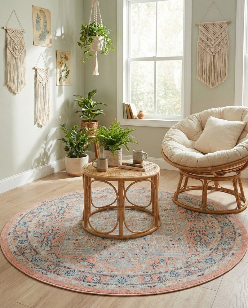 Savannah Series Collection Area Rug - Charleston (Powder Pink) Round Powder Pink  lifestyle 29