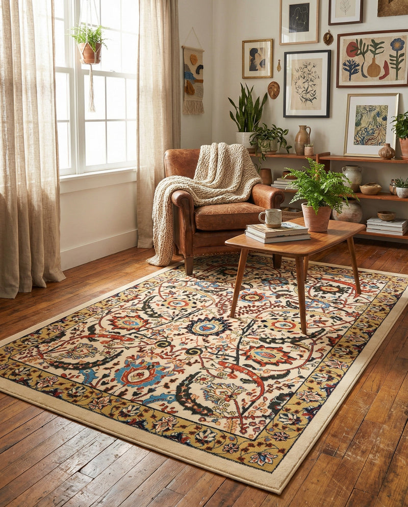 Tabriz Tapestry Collection Area Rug - Sahand (Cream) Rectangle Cream  lifestyle 11