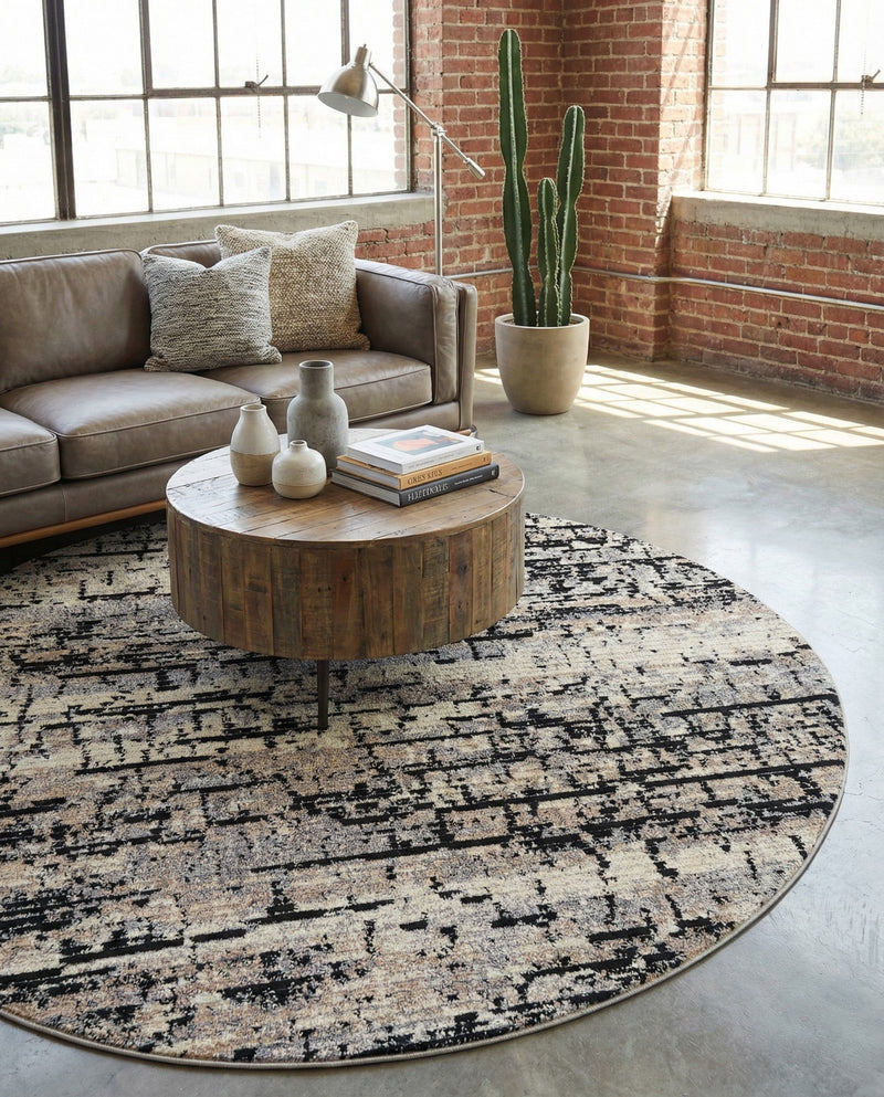 Santa Fe Trails Collection Area Rug -  Chaparral Round Gray  lifestyle 58