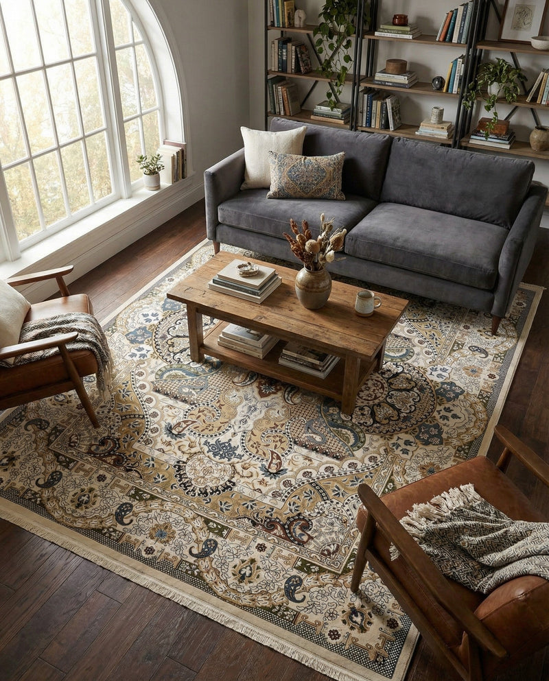 Persian Elegance Collection Area Rug -  Shiraz Rectangle Ivory  lifestyle 26
