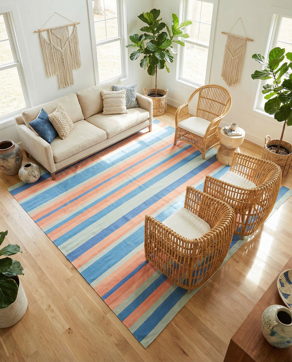 Coastal Stripe Dhurrie Collection Area Rug - Seashore Square Multi  lifestyle 124