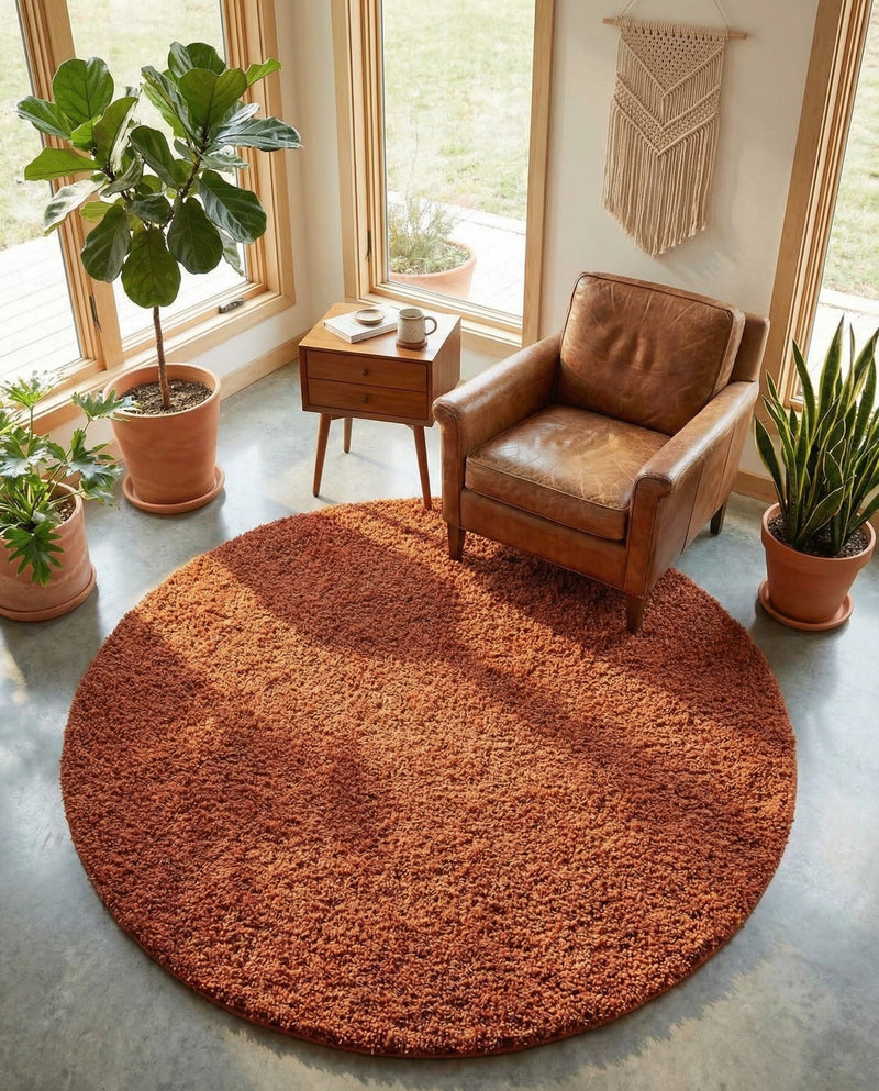 Plush Oasis Collection Area Rug - Serenity (Terracotta) Round Terracotta  lifestyle 73