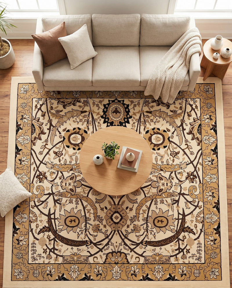 Tabriz Tapestry Collection Area Rug - Sahand (Ivory) Square Ivory  lifestyle 35