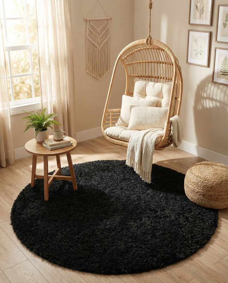 Eternal Plush Oasis Collection Area Rug -  Tranquility (Onyx Black) Round Onyx Black  lifestyle 56