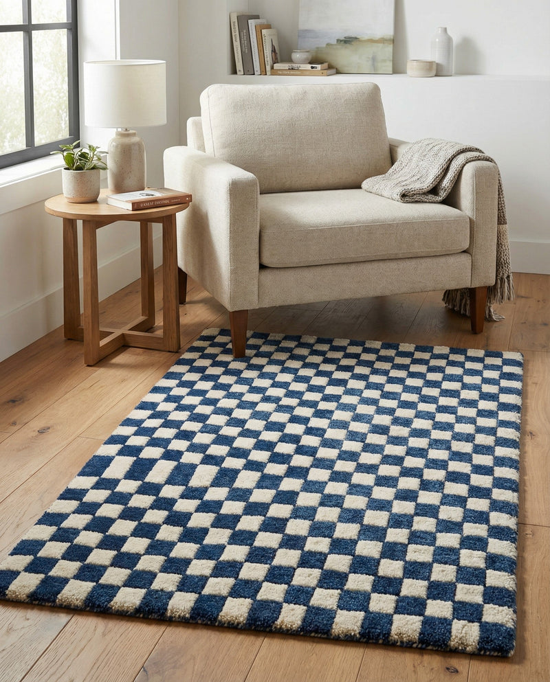 Shepherd's Glen Wool Collection Area Rug - Reykjavik Rectangle Blue and White  lifestyle 34