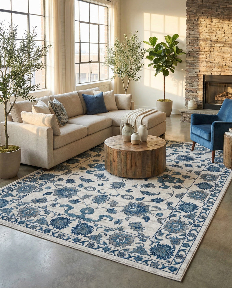 Charleston Elegance Collection Area Rug -  Seaport (White Blue) Rectangle White Blue  lifestyle 18