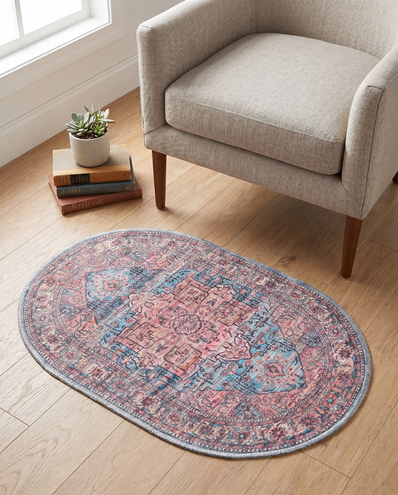Zahara Oasis Collection Area Rug -  Fez Oval Blue  lifestyle 53