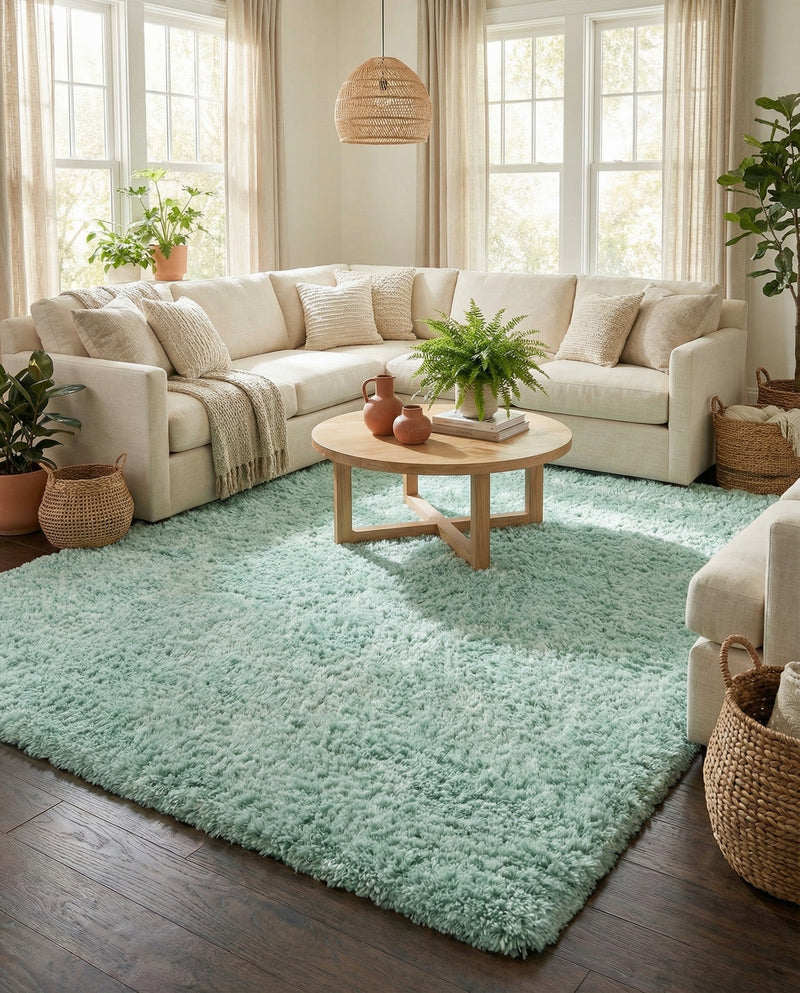 Eternal Plush Oasis Collection Area Rug -  Tranquility (Cyan) Rectangle Cyan  lifestyle 12