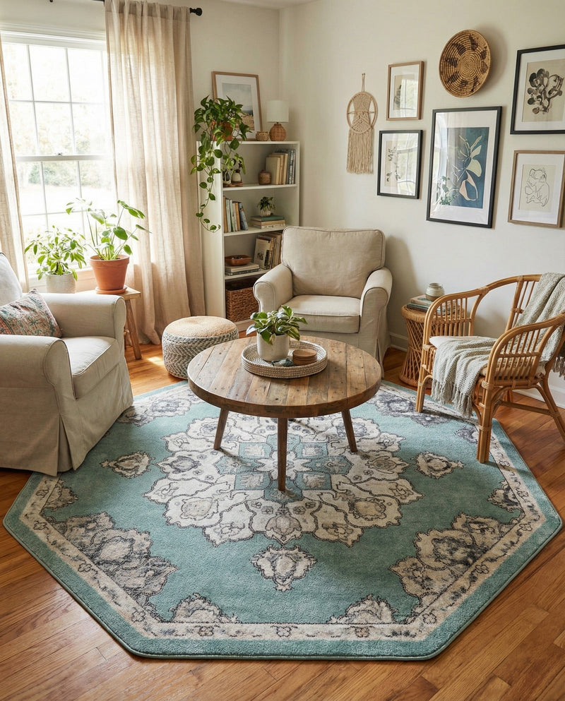 Beverly Grove Collection Area Rug - Melrose (Aqua) Octagon Aqua  lifestyle 73