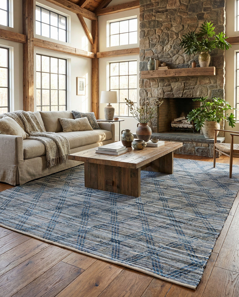 Thar Cotton Collection Area Rug - Pune Rectangle Denim blue  lifestyle 5