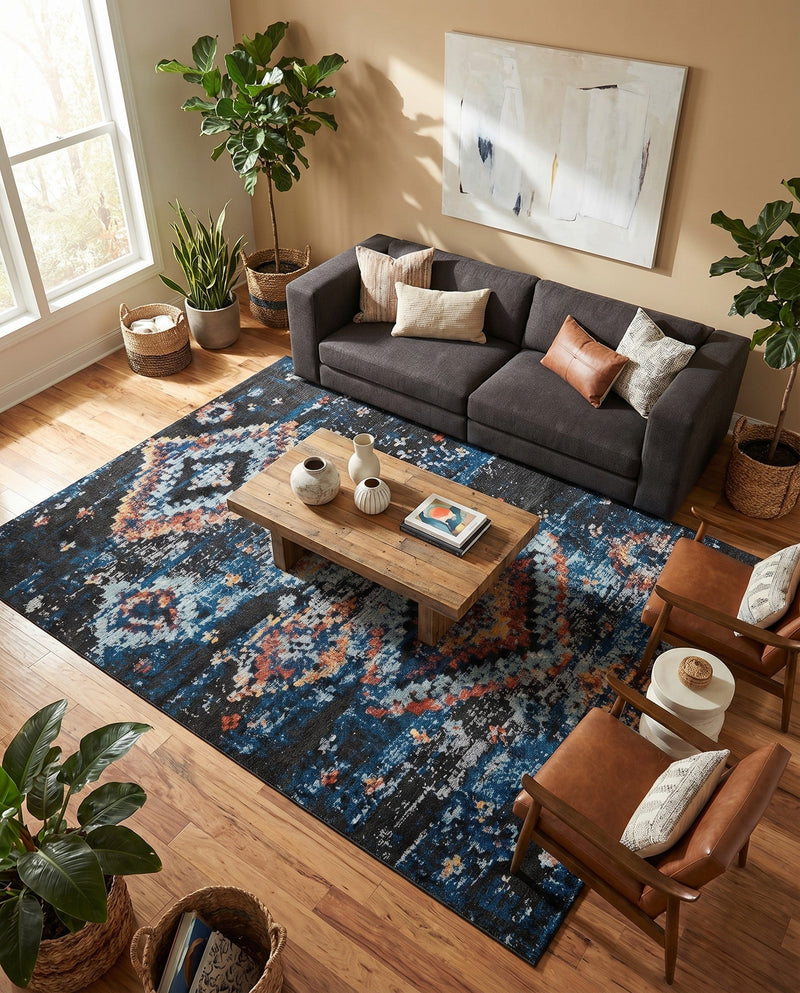 Tangier Treasures Collection Area Rug -  Fez Rectangle Navy Blue  lifestyle 14