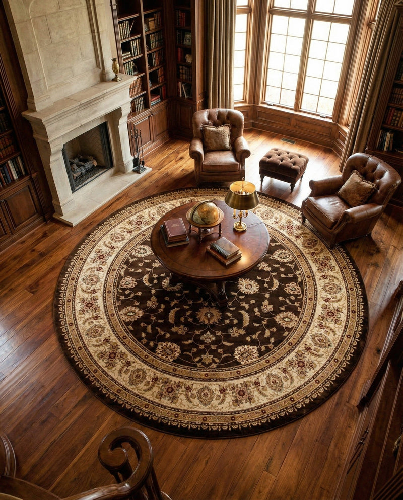 Jaipur Elegance Collection Area Rug -  Nahargarh (Brown) Round Brown  lifestyle 93