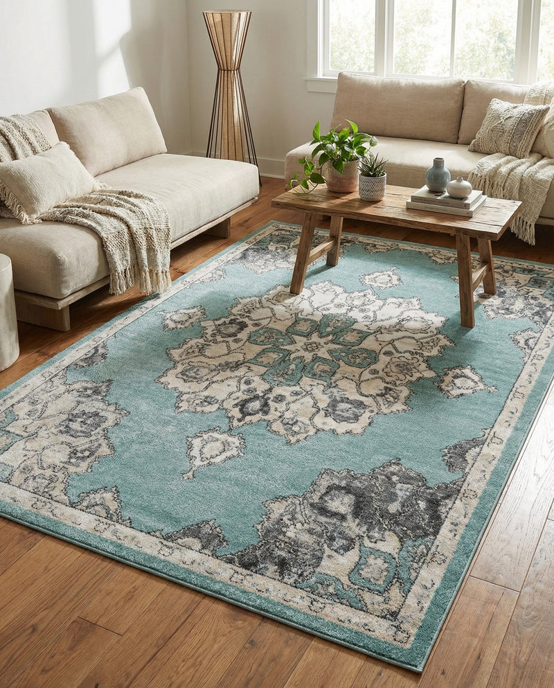 Beverly Grove Collection Area Rug - Melrose (Aqua) Rectangle Aqua  lifestyle 27