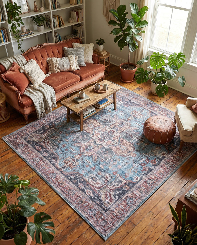 Zahara Oasis Collection Area Rug -  Casablanca Square Blue  lifestyle 56