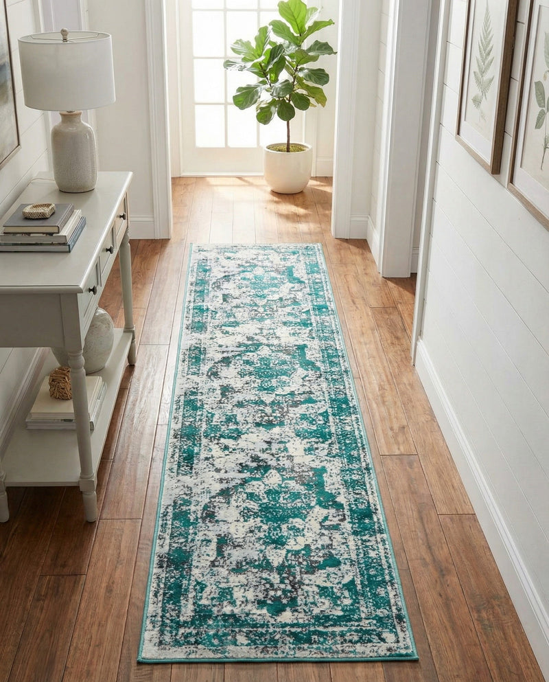 Riviera Elegance Collection Area Rug -  Menton (Turquoise) Runner Turquoise  lifestyle 77