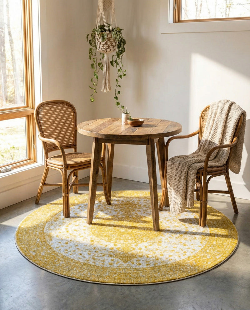 Dover Terrace Collection Area Rug - Marina (Yellow) Round Yellow  lifestyle 36