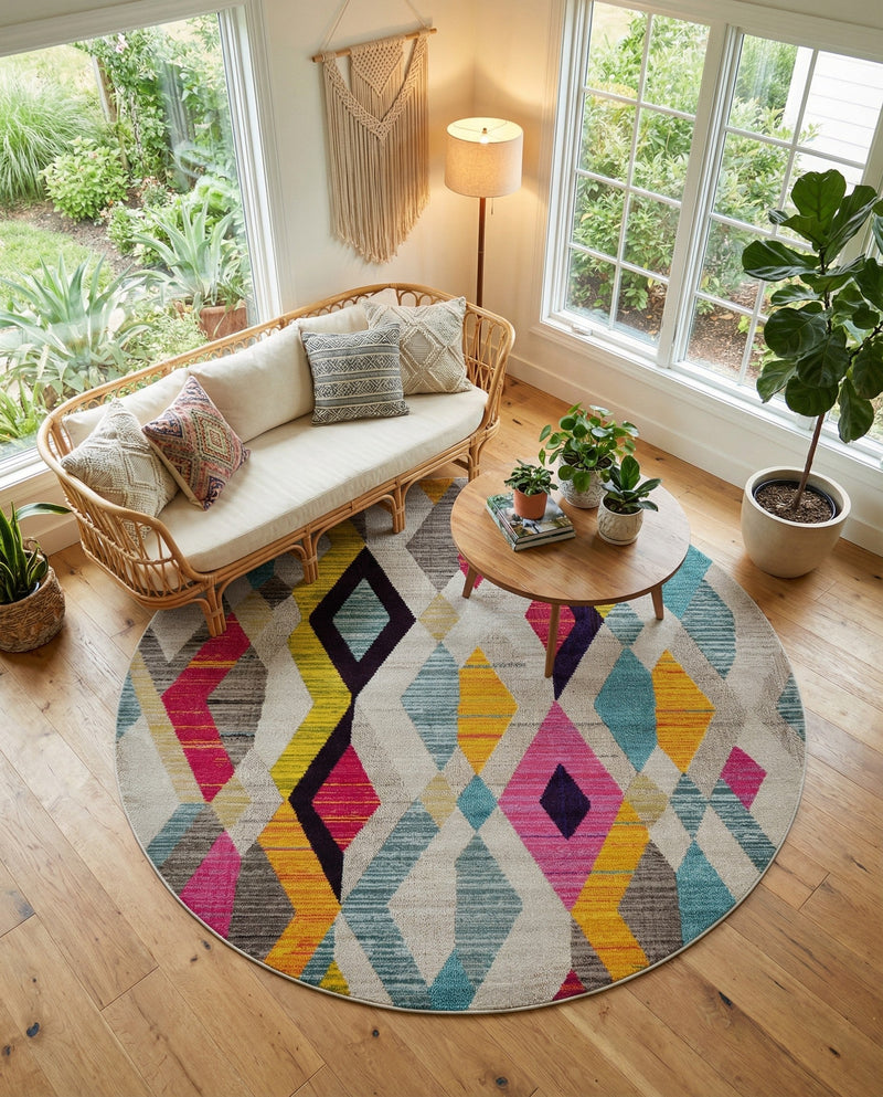 Sedona Vista Collection Area Rug -  Pricklypear Round Multi  lifestyle 46