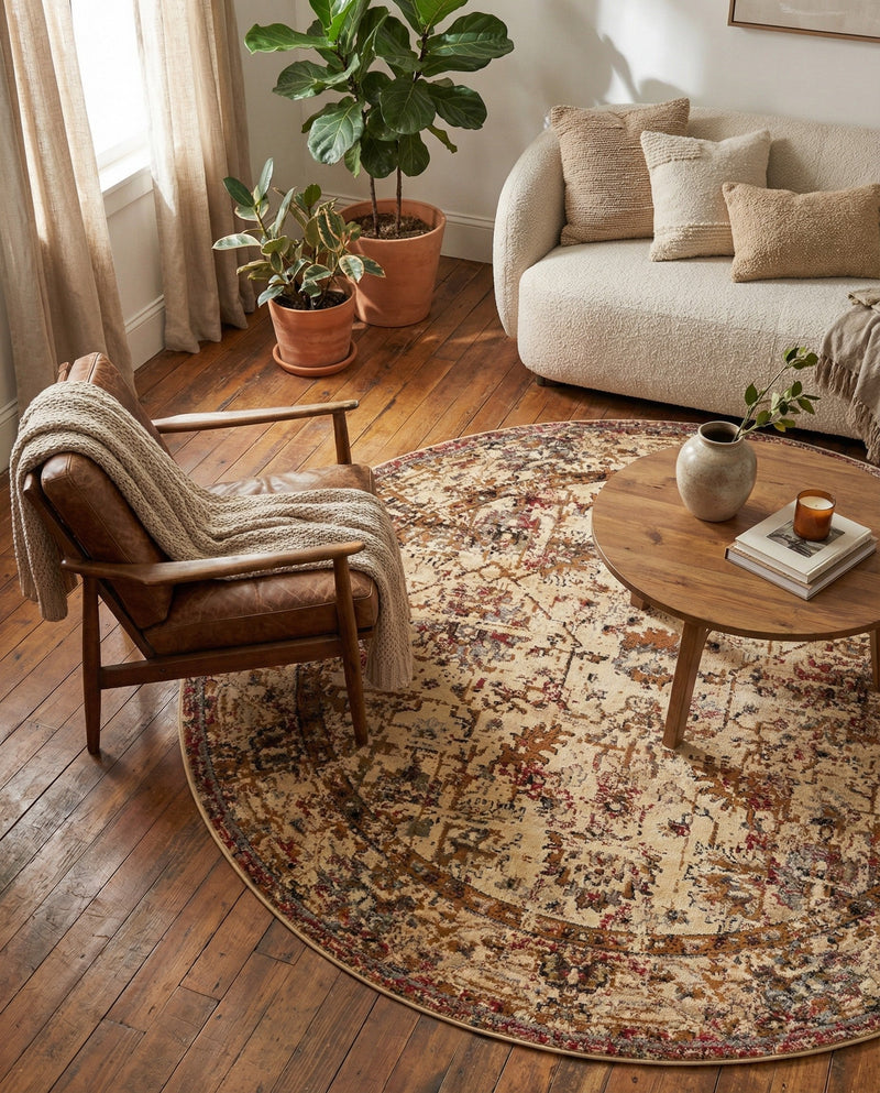 Neptune Elegance Collection Area Rug -  Galatea (Beige Cream) Round Beige Cream  lifestyle 58