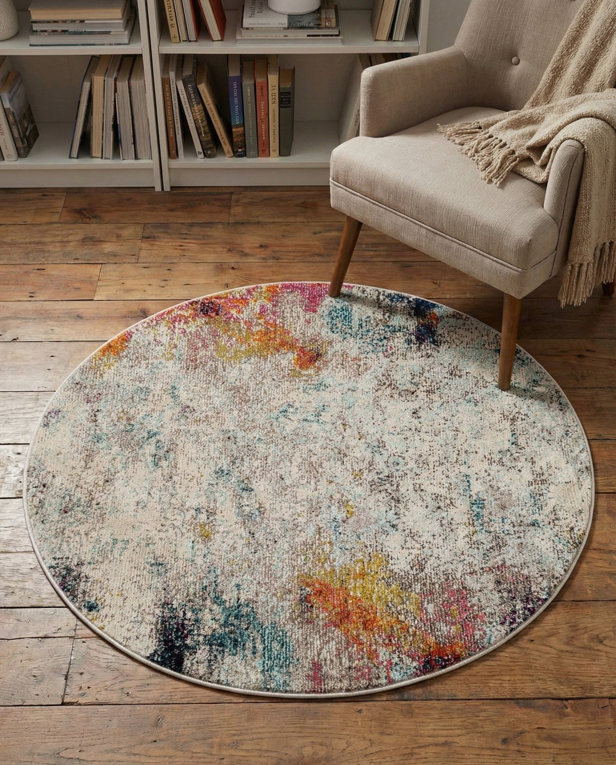 Chromatic Oasis Collection Area Rug -  Azure Round Beige  lifestyle 83