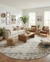Brighton Stripes Collection Area Rug - Sussex (Ivory and Gray) Round Ivory and Gray  lifestyle 29