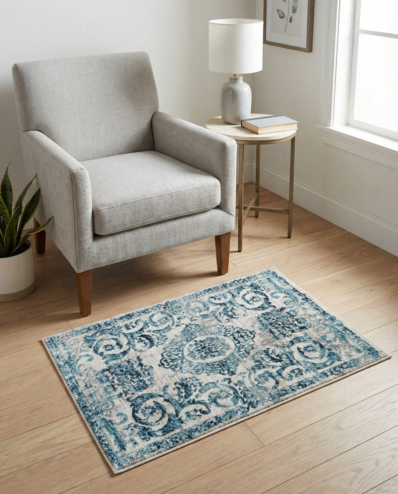 Bloomsbury Elegance Collection Area Rug - Mayfair Rectangle Ivory and Blue  lifestyle 77