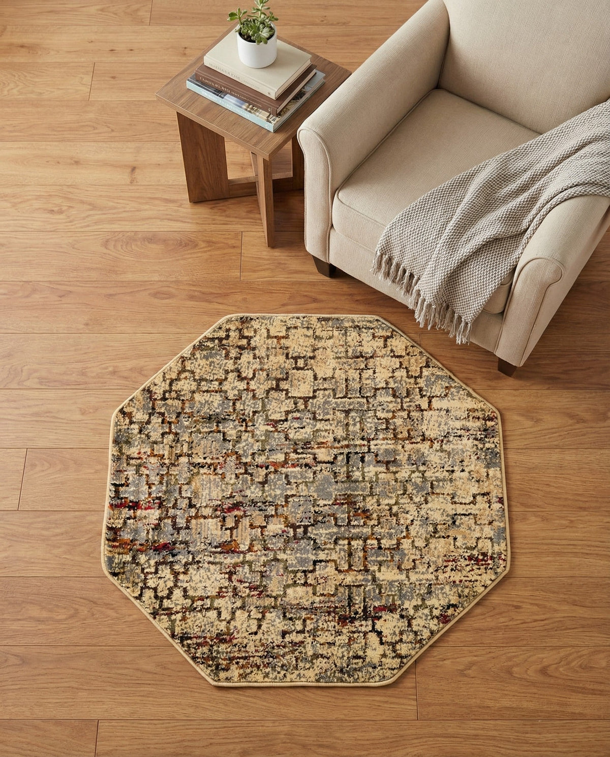 Neptune Elegance Collection Area Rug -  Proteus Octagon Beige Cream  lifestyle 147