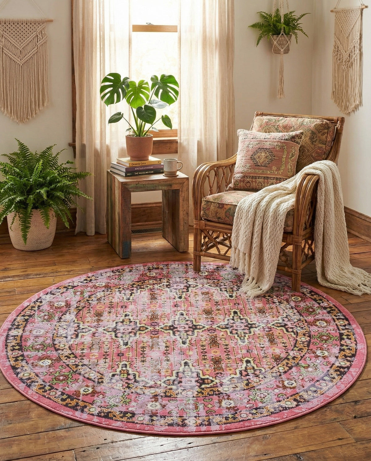 Geneva Terrace Collection Area Rug -  Nyon Round Pink  lifestyle 108