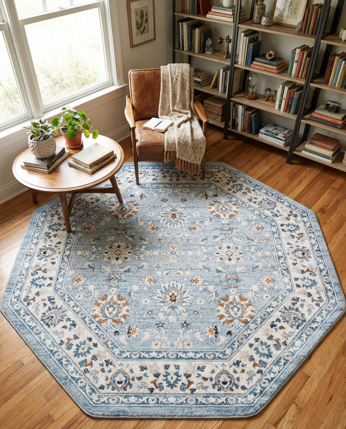 Savannah Elegance Collection Area Rug - Augusta (Aqua Blue) Octagon Aqua Blue  lifestyle 82