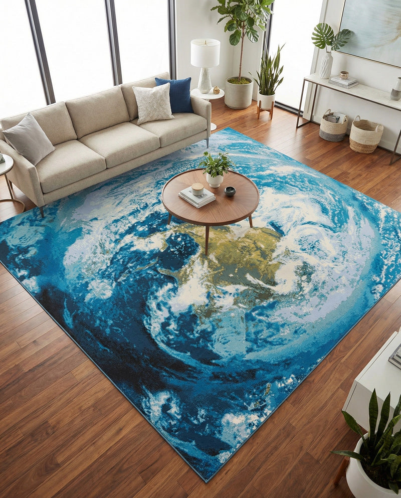 Urban Terrace Collection Area Rug -  Pergola Square Blue  lifestyle 45
