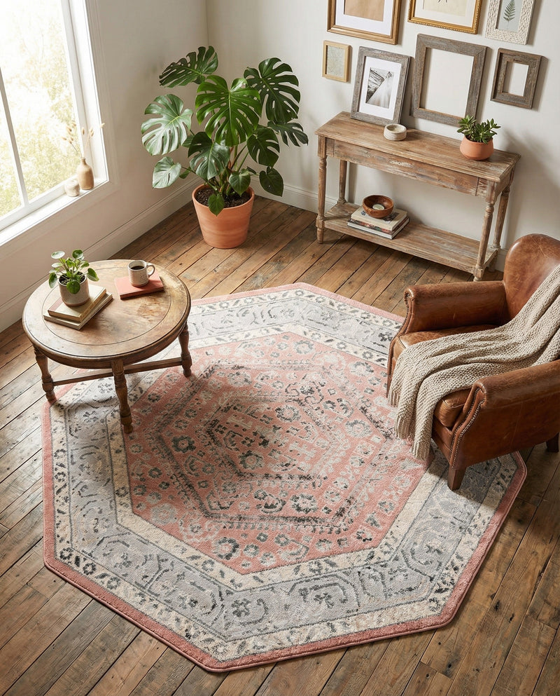 Adriana Terrace Collection Area Rug - Capri (Rose) Octagon Rose  lifestyle 41