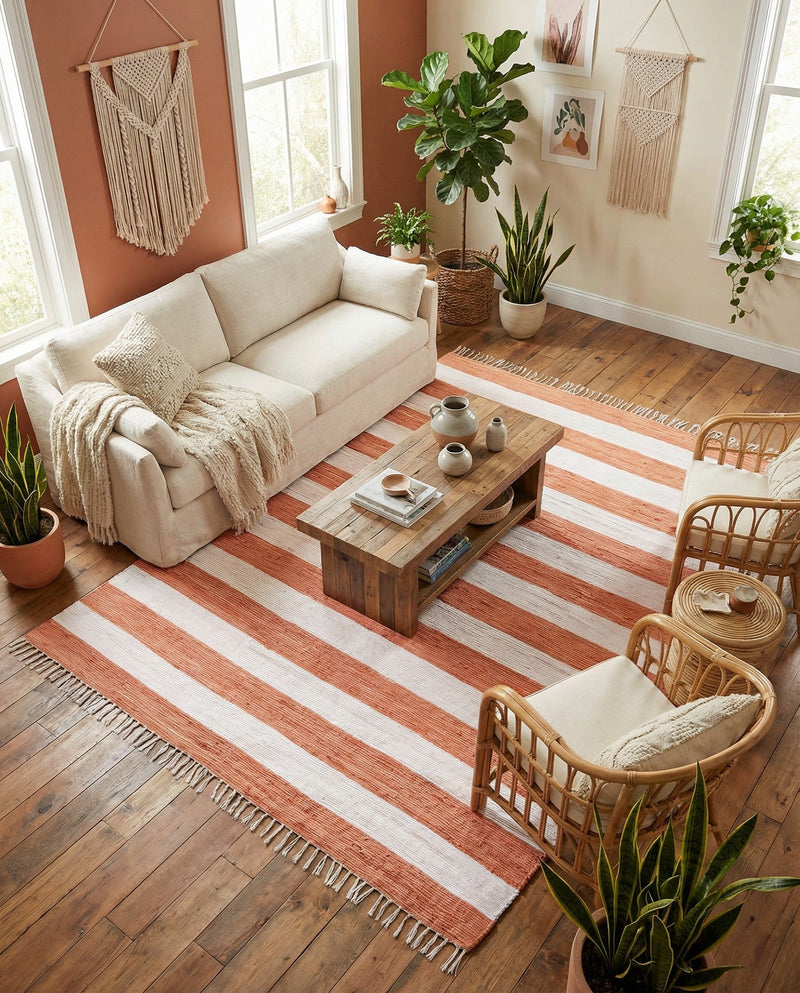 Tassel Trail Collection Area Rug - Pathway (Coral and Ivory) Rectangle Coral and Ivory  lifestyle 19