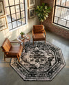 Riviera Elegance Collection Area Rug -  Menton (Black) Octagon Black  lifestyle 180