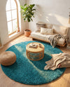 Plush Oasis Collection Area Rug - Serenity (Deep Aqua Blue) Round Deep Aqua Blue  lifestyle 48