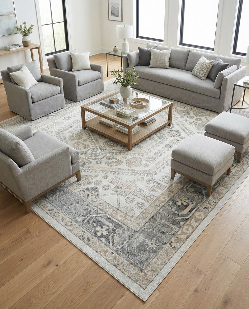 Adriana Terrace Collection Area Rug - Capri (Ivory) Square Ivory  lifestyle 85