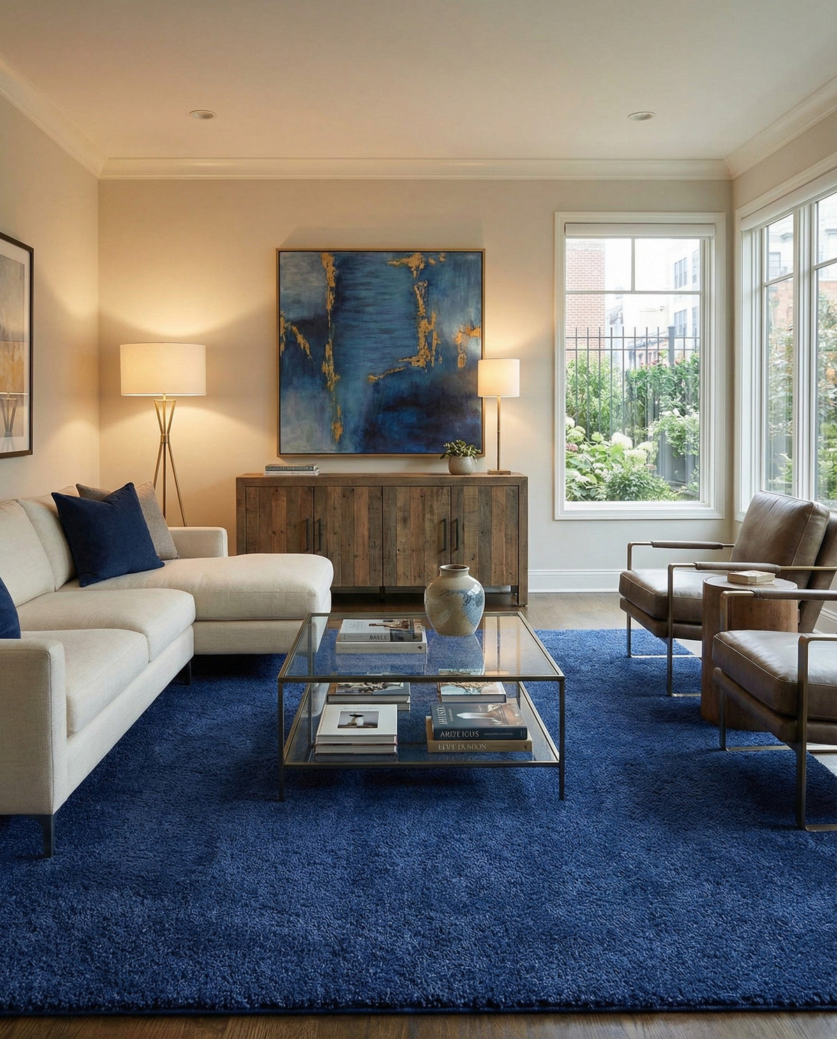 Solid Shag Seaside Collection Area Rug - Azure Cove (Navy Blue) Square Navy Blue  lifestyle 87