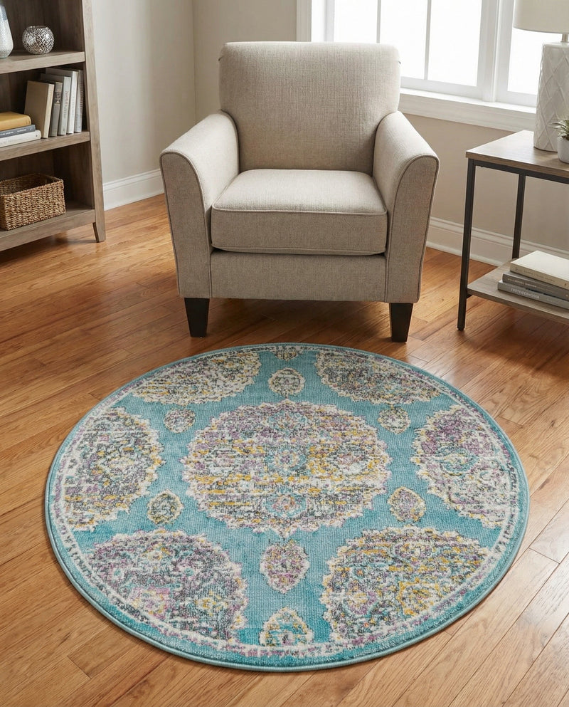 Arcadia Rugs Collection Area Rug -  Atlantis (Blue) Round Blue  lifestyle 62