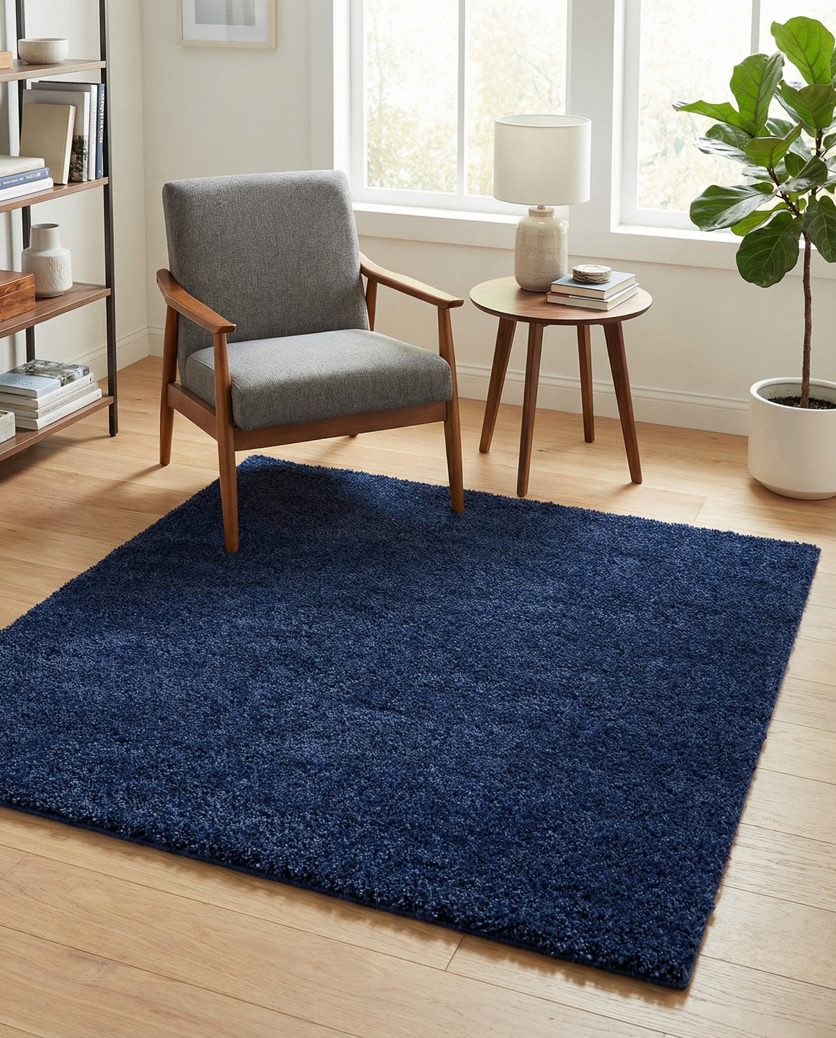 Solid Shag Seaside Collection Area Rug - Azure Cove (Navy Blue) Square Navy Blue  lifestyle 90