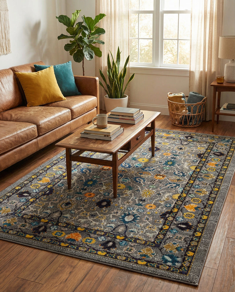 Chateau Elegance Collection Area Rug -  Luxembourg Rectangle Gray  lifestyle 6