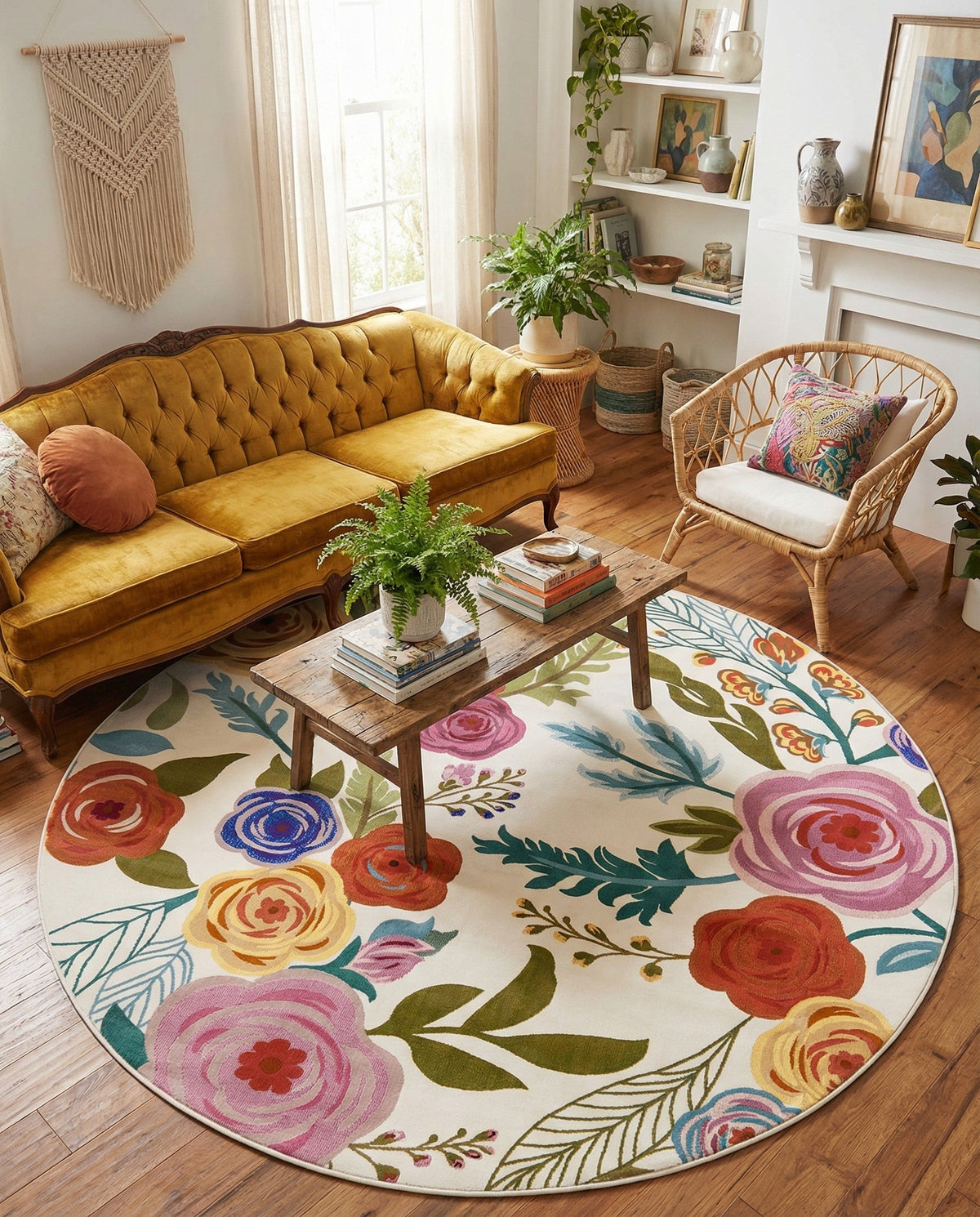 Meadow Breeze Collection Area Rug -  Petal Round Ivory  lifestyle 95