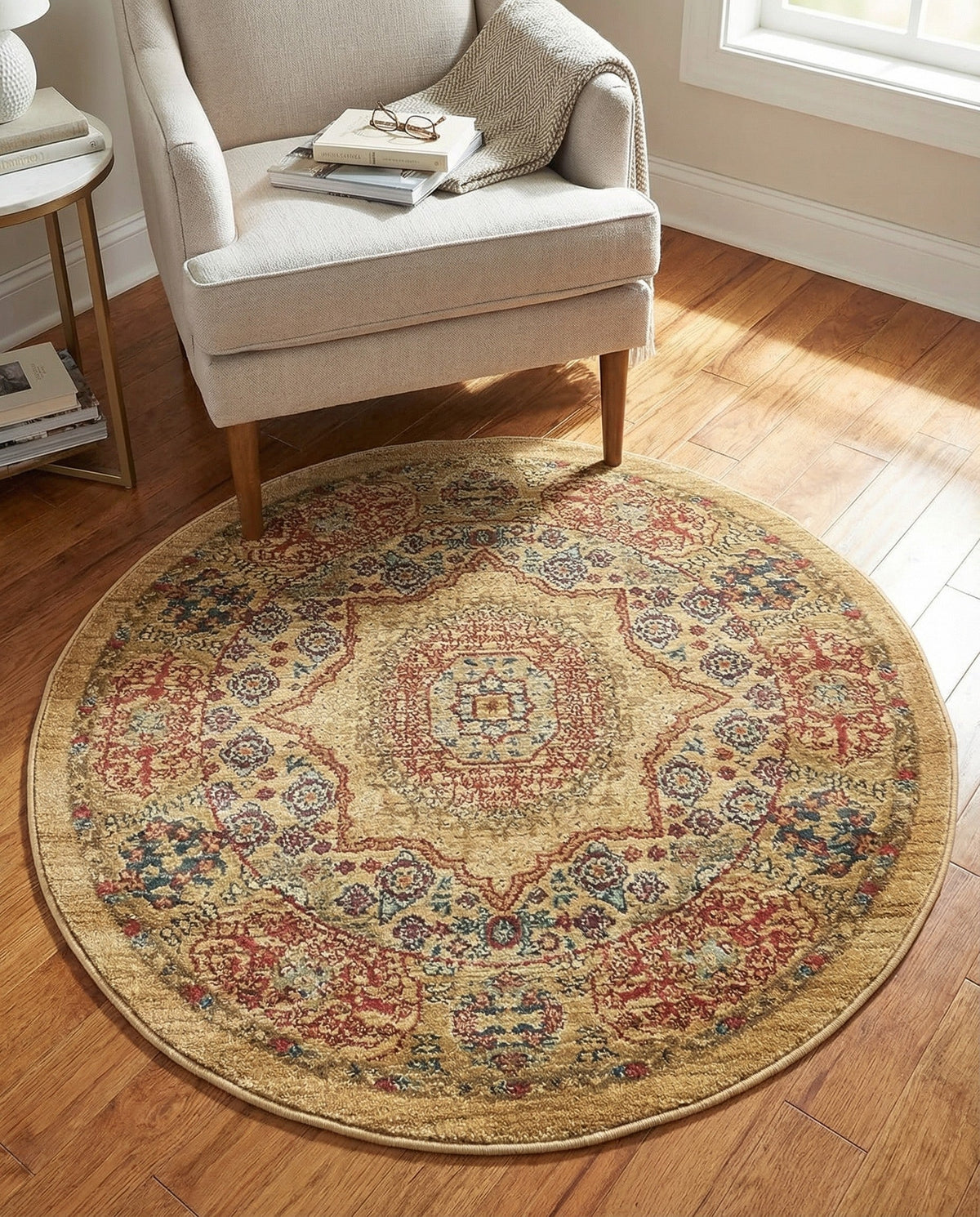 Ottoman Elegance Collection Area Rug -  Ephesus Round Beige  lifestyle 168