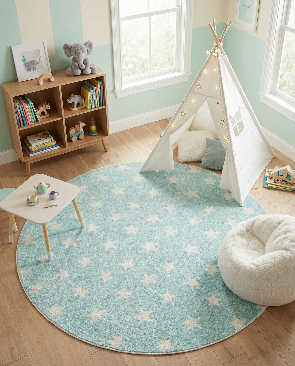 Wonder Tykes Collection Area Rug -  Mosaic Round Clear Blue  lifestyle 176