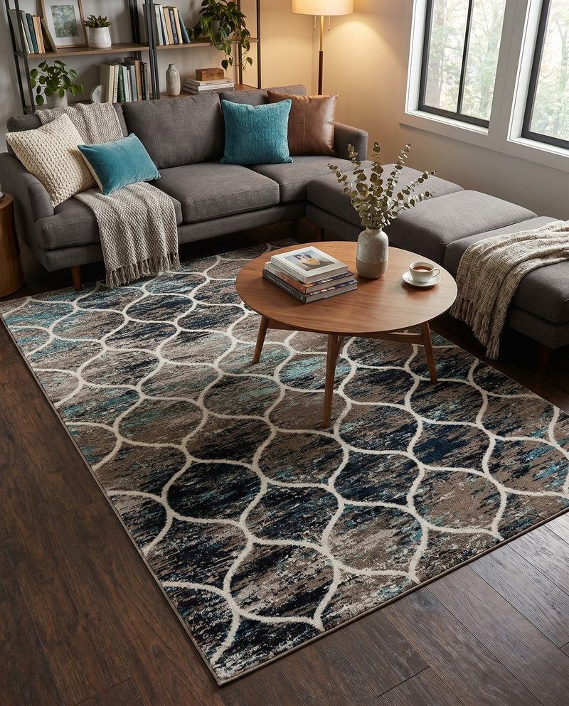 Trellis Mosaic Collection Area Rug -  Pergolatown (Blue Multi) Rectangle Blue Multi  lifestyle 17