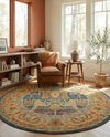 Persian Elegance Collection Area Rug -  Khorramabad Round Navy Blue  lifestyle 32