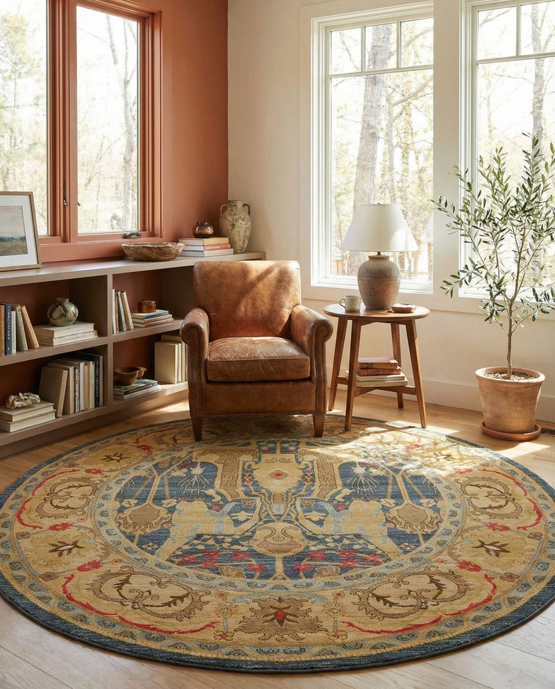 Persian Elegance Collection Area Rug -  Khorramabad Round Navy Blue  lifestyle 32