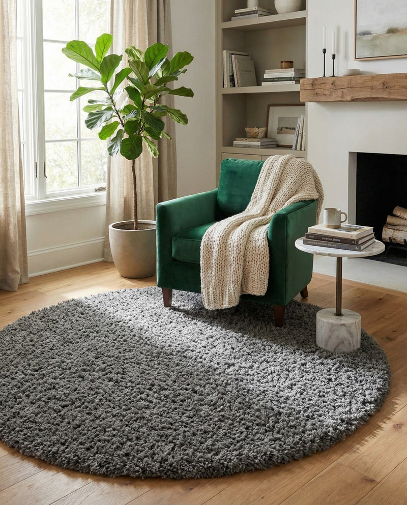 Eternal Plush Oasis Collection Area Rug -  Tranquility (Smoke) Round Smoke  lifestyle 72
